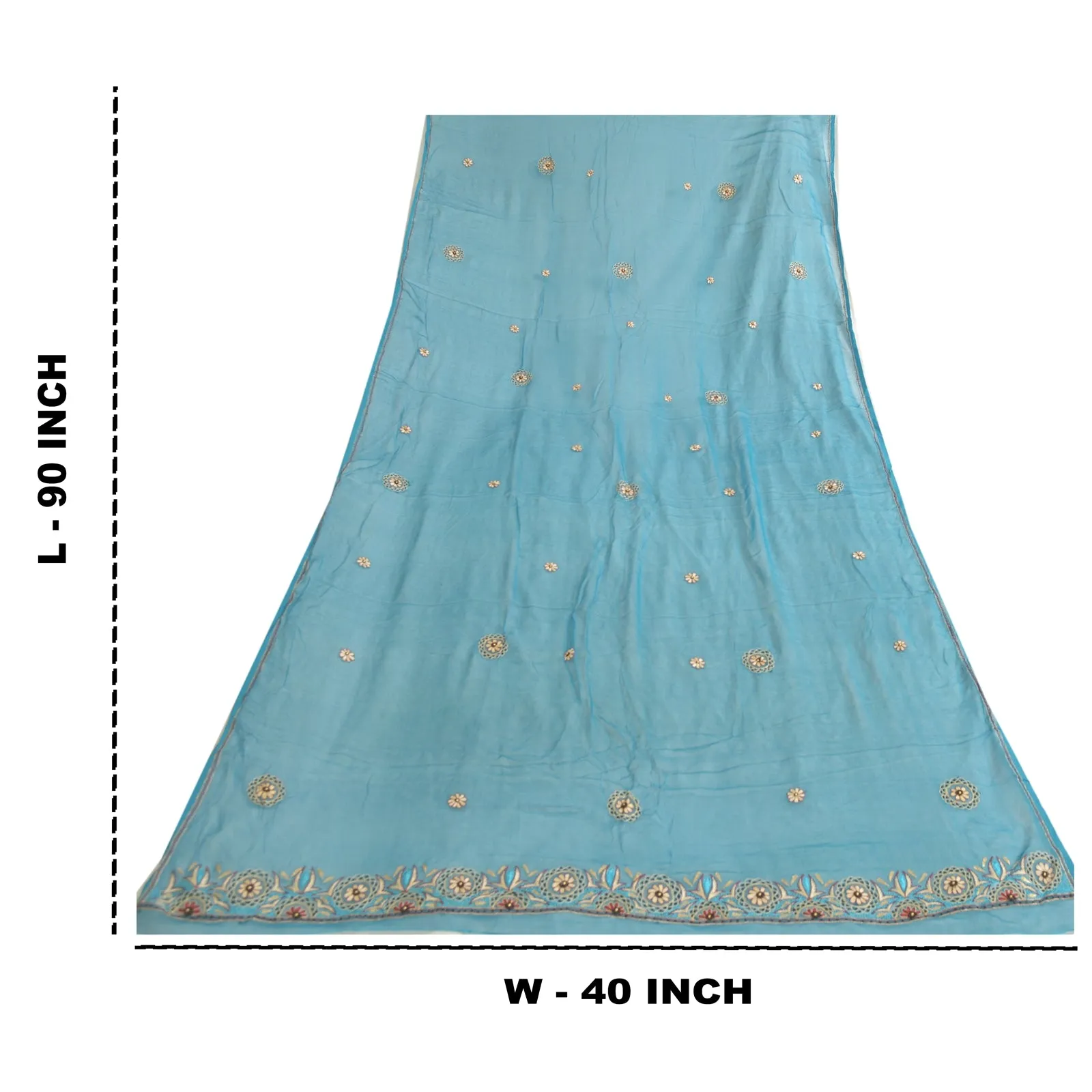 Sanskriti Vintage Long Blue Dupatta/Stole Pure Chiffon Silk Hand Beaded Scarves