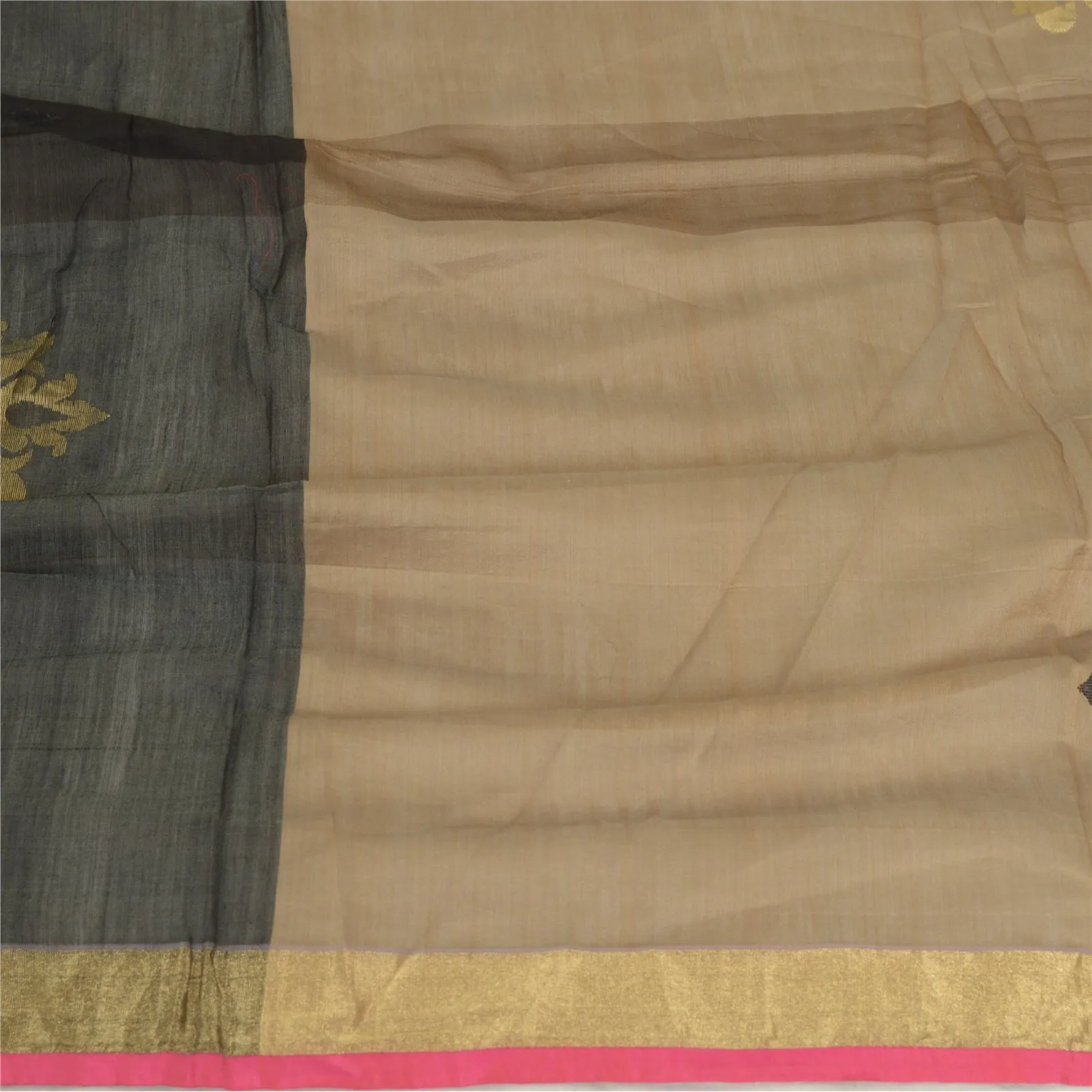 Sanskriti Vintage Long Dupatta Stole Cotton Silk Brown/Black Woven Scarves