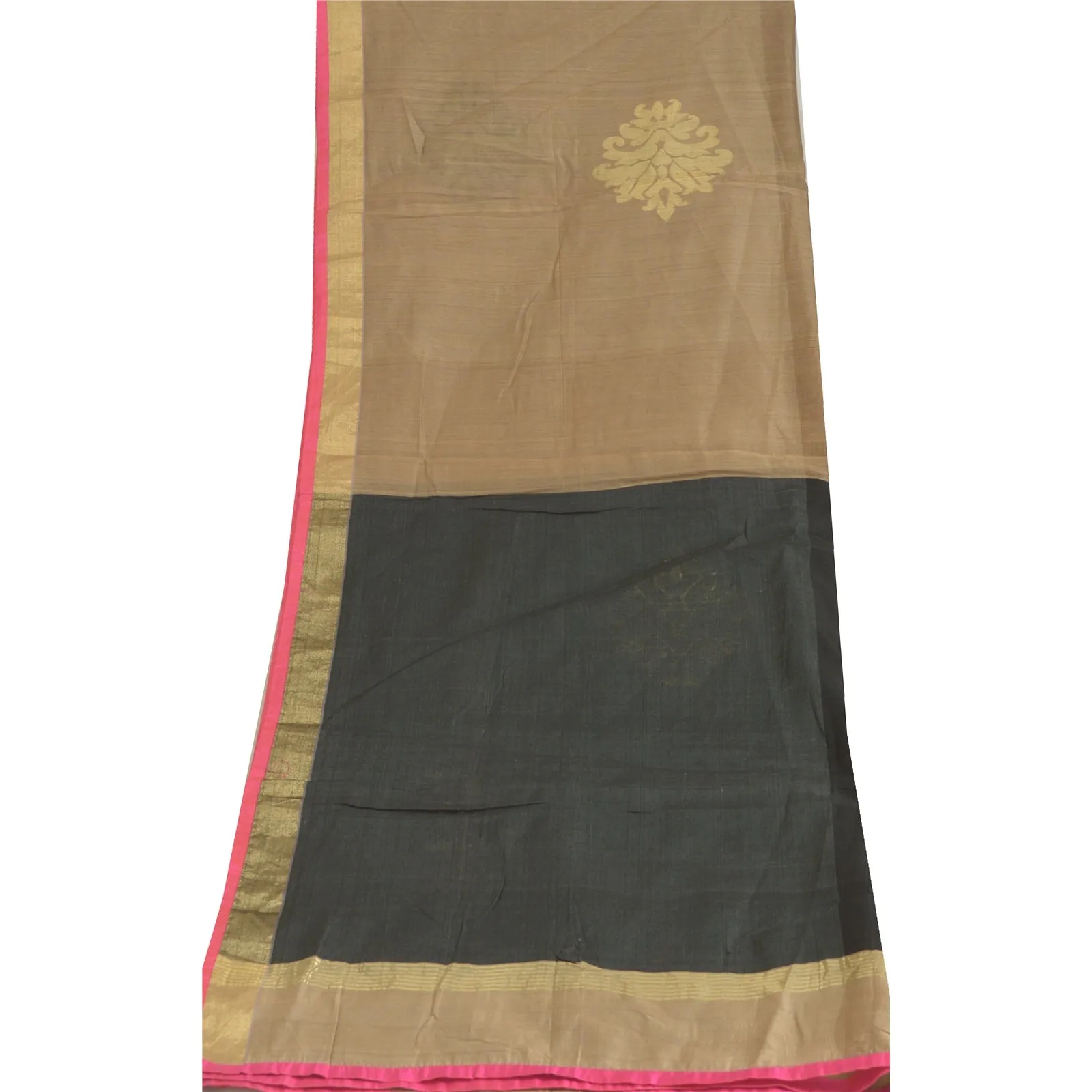 Sanskriti Vintage Long Dupatta Stole Cotton Silk Brown/Black Woven Scarves