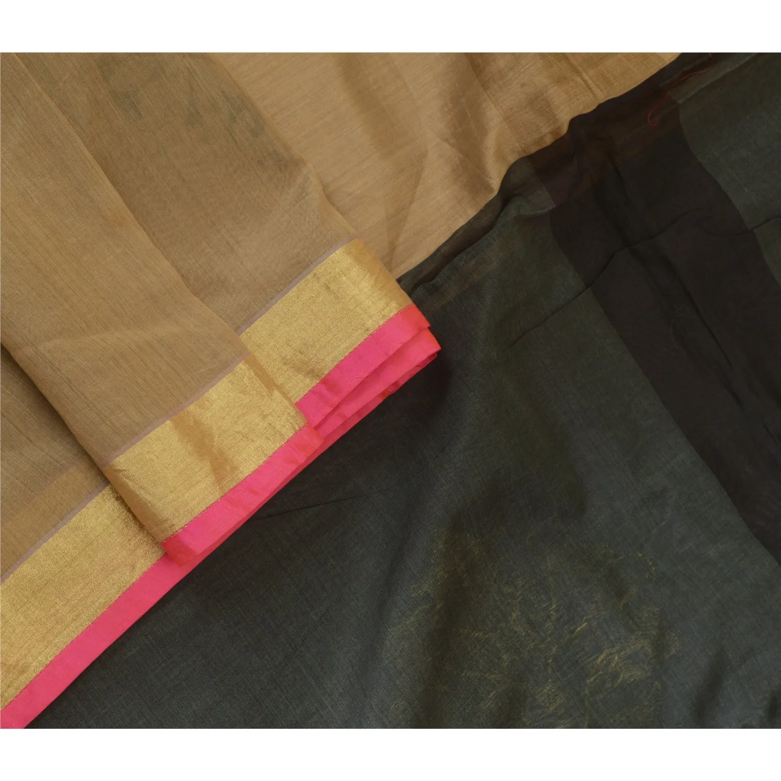 Sanskriti Vintage Long Dupatta Stole Cotton Silk Brown/Black Woven Scarves