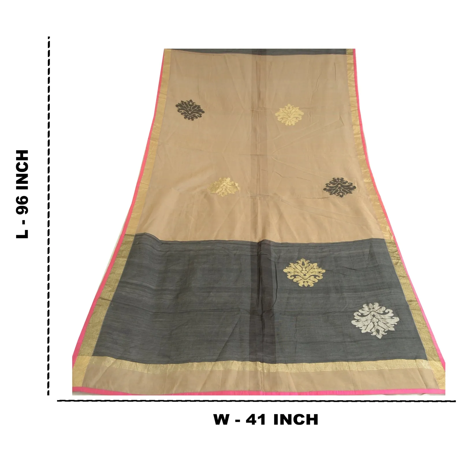 Sanskriti Vintage Long Dupatta Stole Cotton Silk Brown/Black Woven Scarves