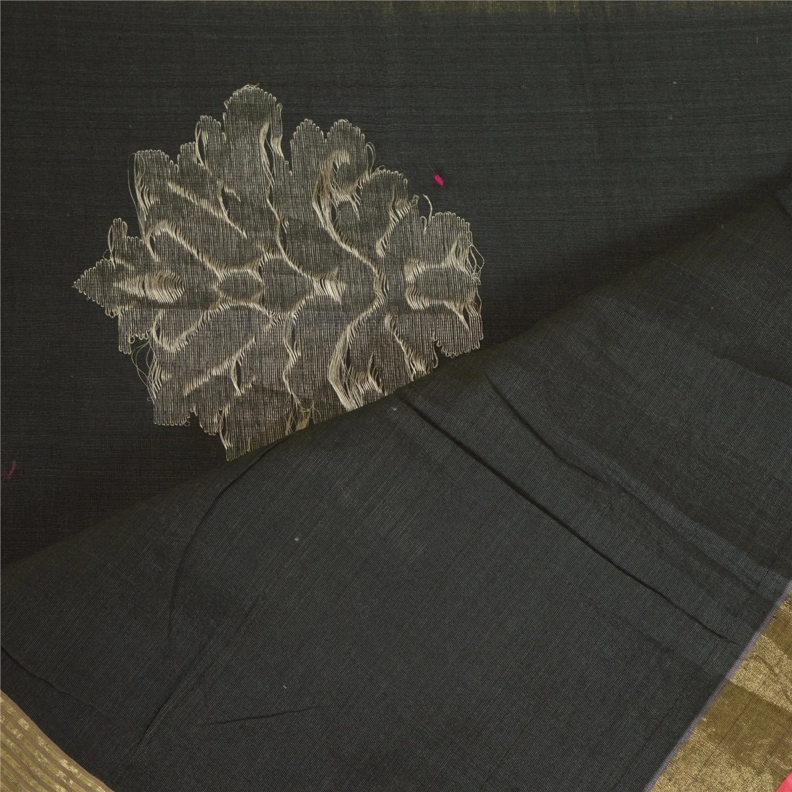 Sanskriti Vintage Long Dupatta Stole Cotton Silk Brown/Black Woven Scarves