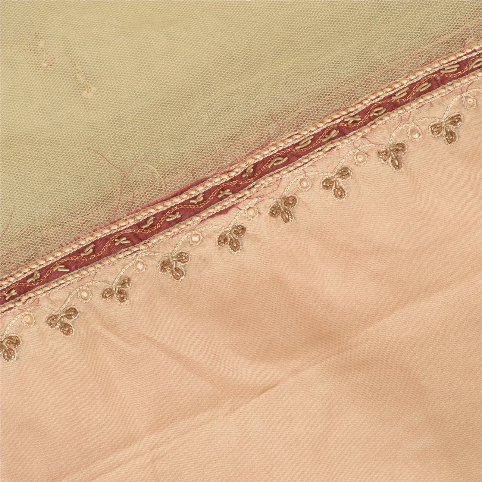 Sanskriti Vintage Long Dupatta Stole Pure Silk Peach Hand Beaded Wrap Scarves