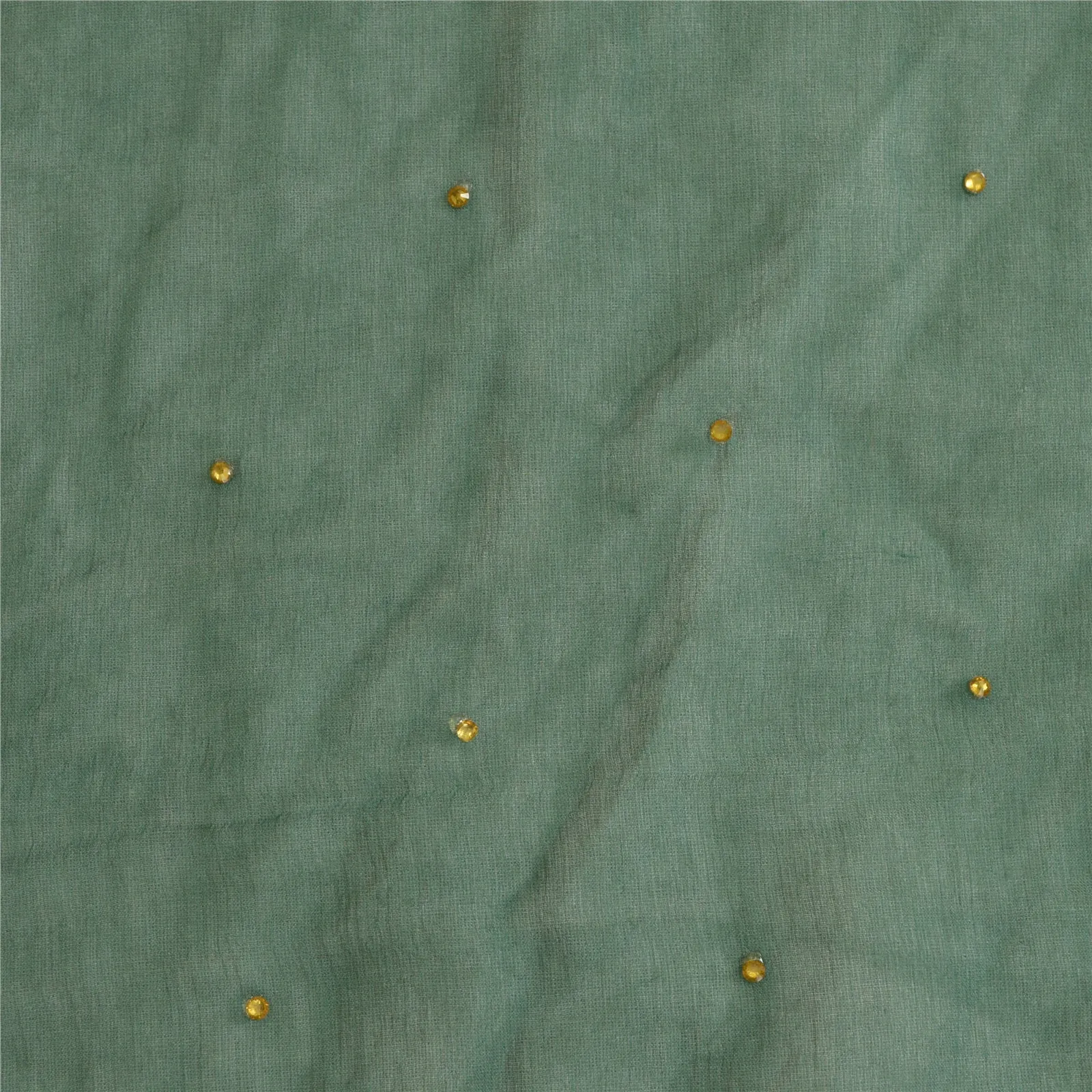 Sanskriti Vintage Long Green Dupatta/Stole Pure Chiffon Silk Hand Beaded Scarves