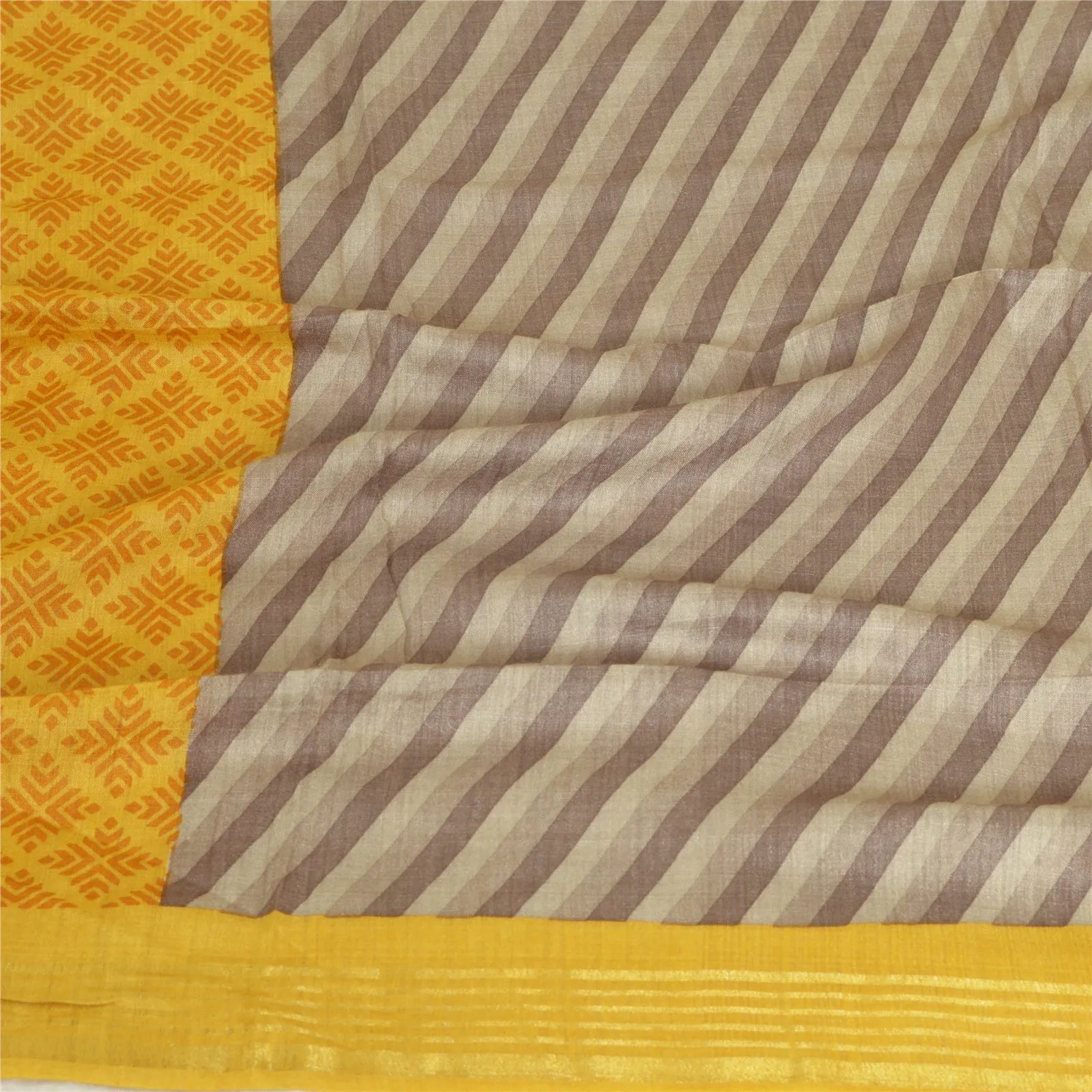 Sanskriti Vintage Long Grey/Yellow Dupatta/Stole Cotton Silk Printed Scarves