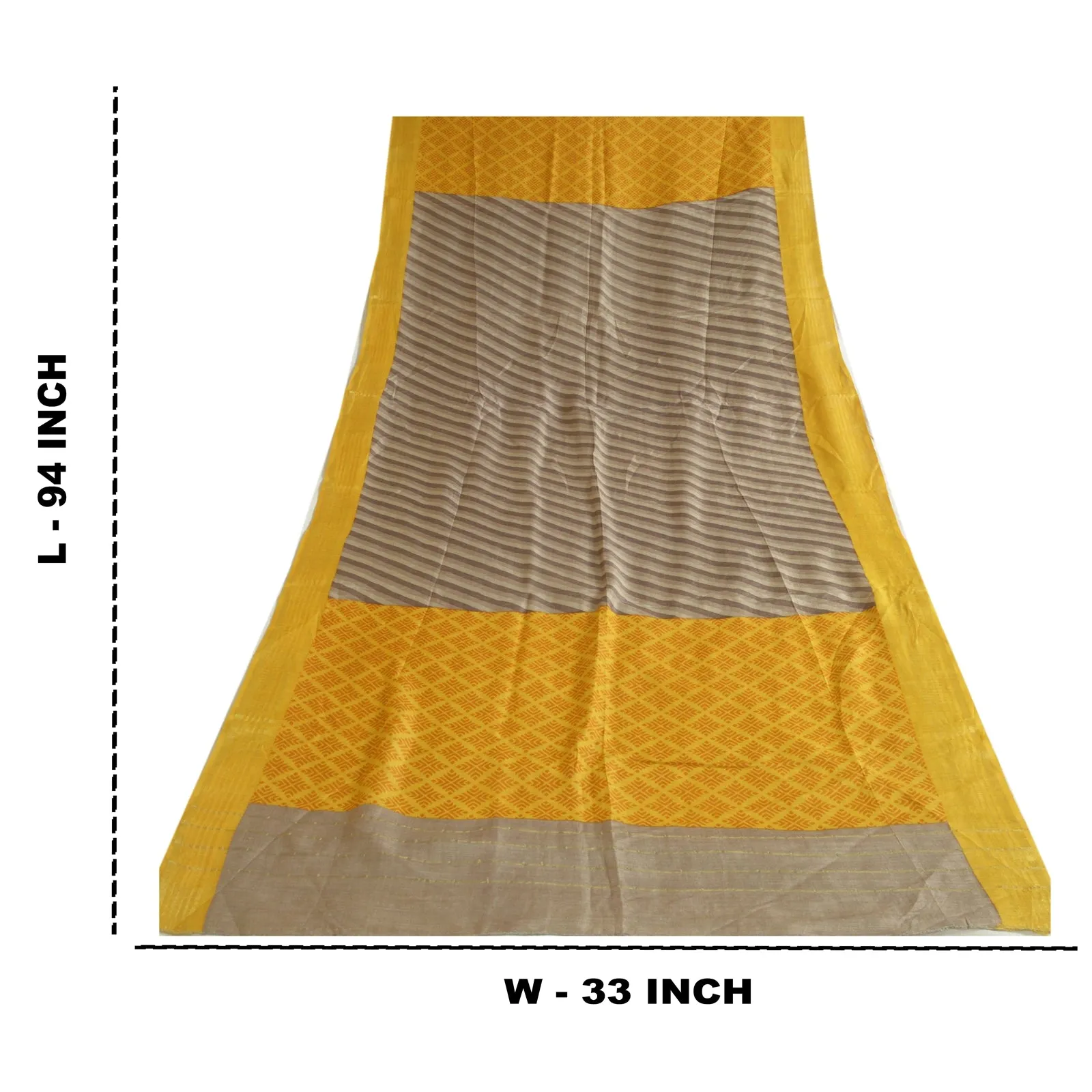 Sanskriti Vintage Long Grey/Yellow Dupatta/Stole Cotton Silk Printed Scarves