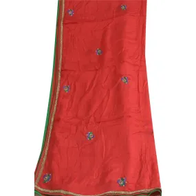 Sanskriti Vintage Long Red Dupatta/Stole Pure Chiffon Silk Hand Beaded Scarves