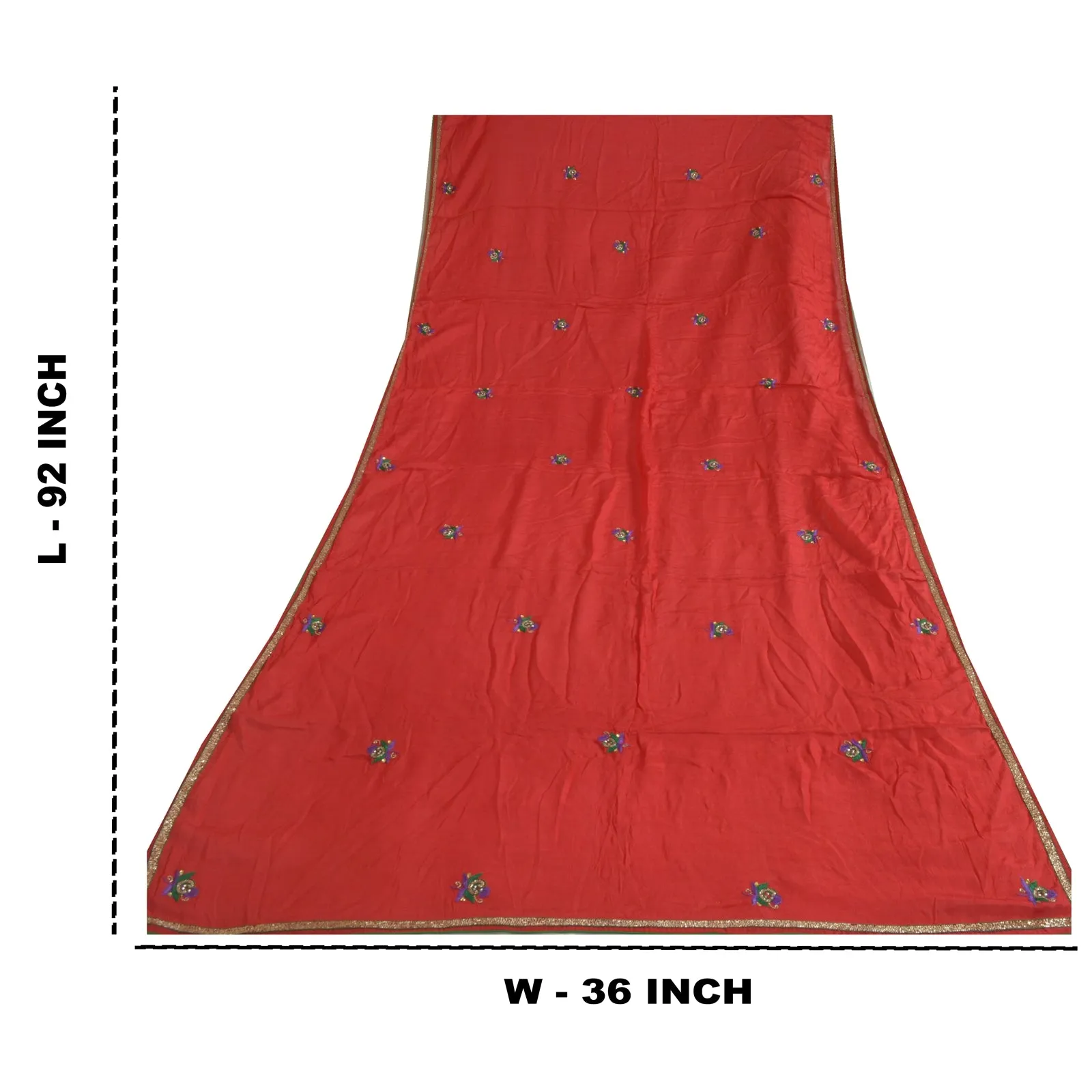 Sanskriti Vintage Long Red Dupatta/Stole Pure Chiffon Silk Hand Beaded Scarves