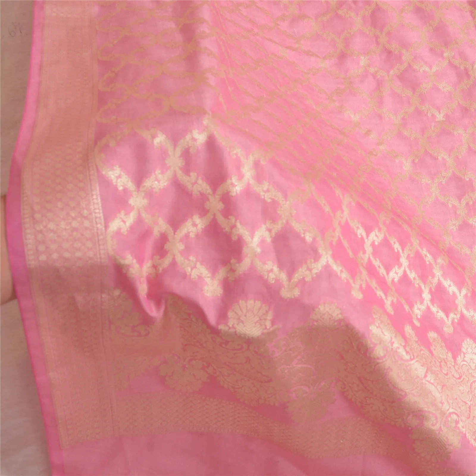 Sanskriti Vintage Pink Long Dupatta Stole Art Silk Hijab Woven Wrap Scarves