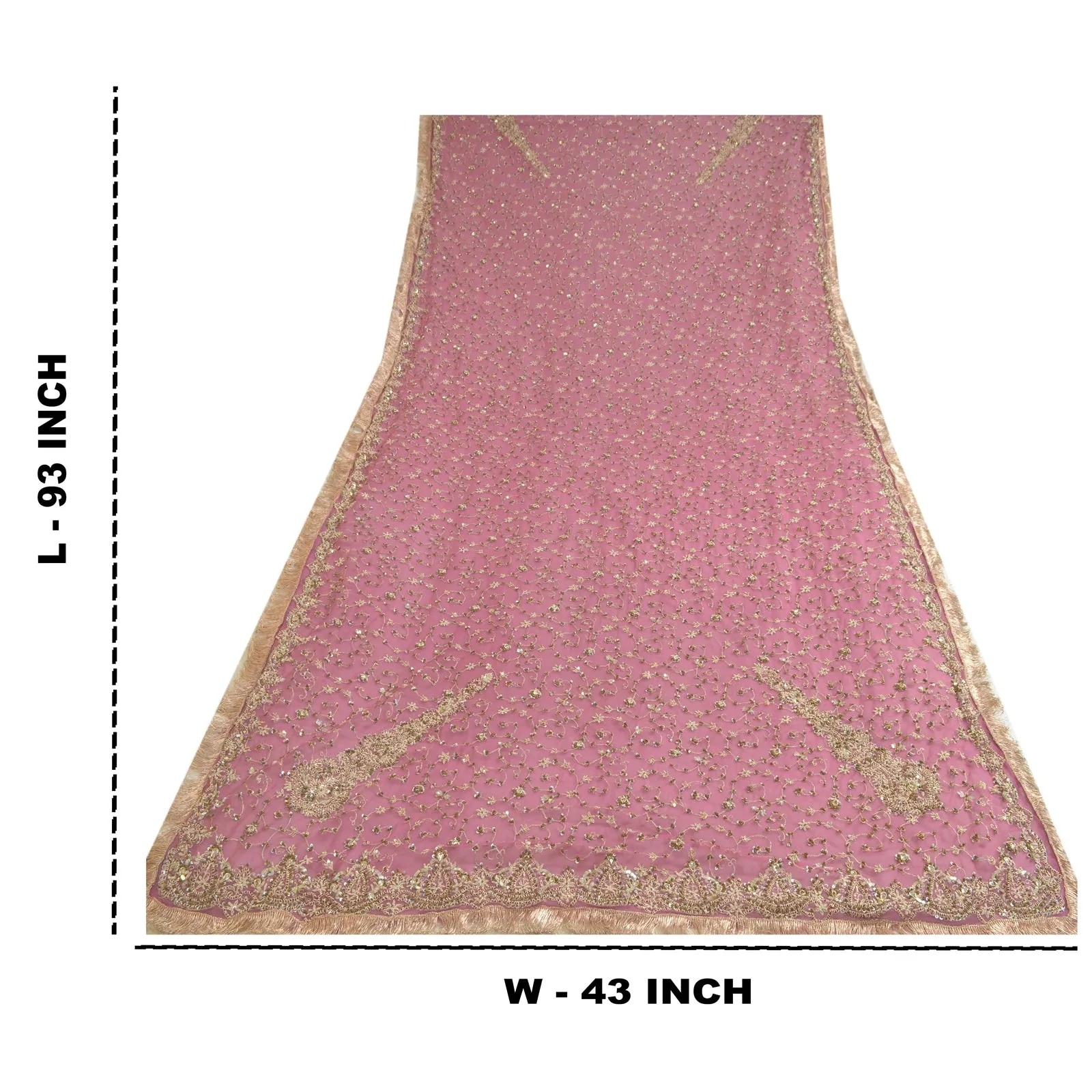 Sanskriti Vintage Pink Long Dupatta Stole Net Mesh Veil Hand Beaded Scarves