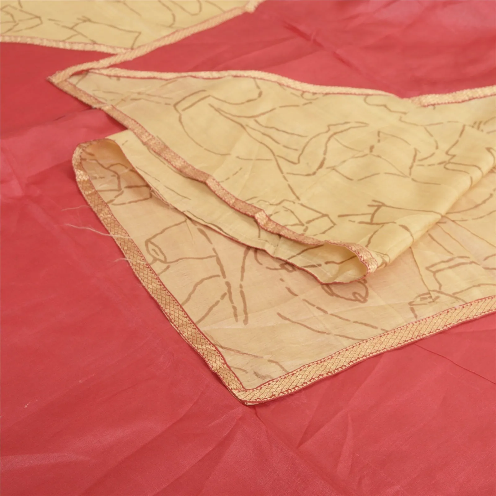 Sansrkiti Vintage Long Stole Dupatta Red/Cream Pure Silk Printed Woven Scarves