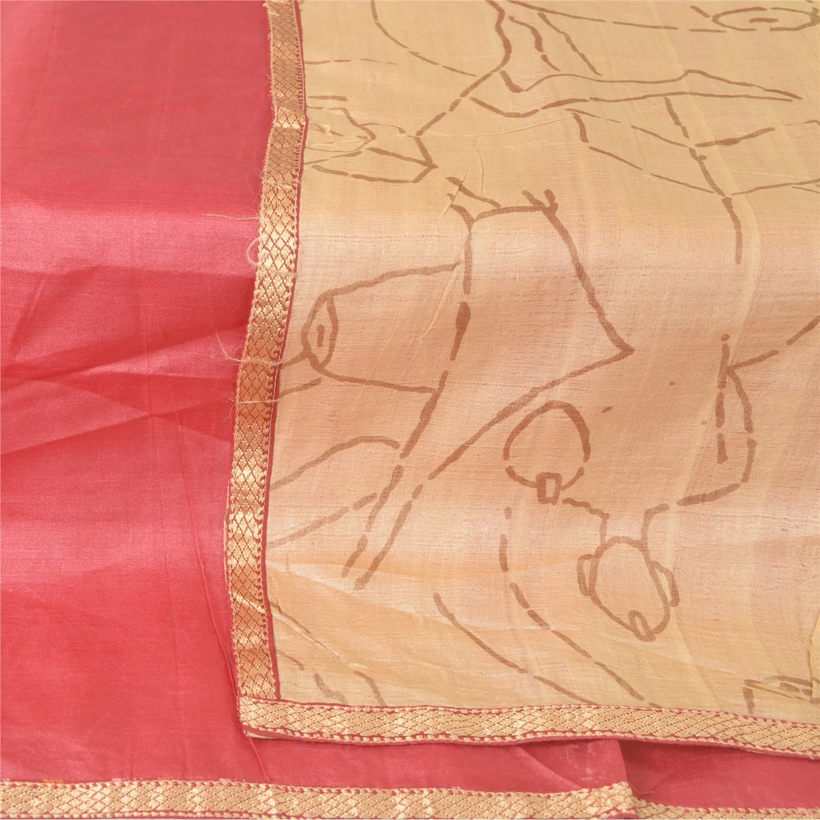 Sansrkiti Vintage Long Stole Dupatta Red/Cream Pure Silk Printed Woven Scarves