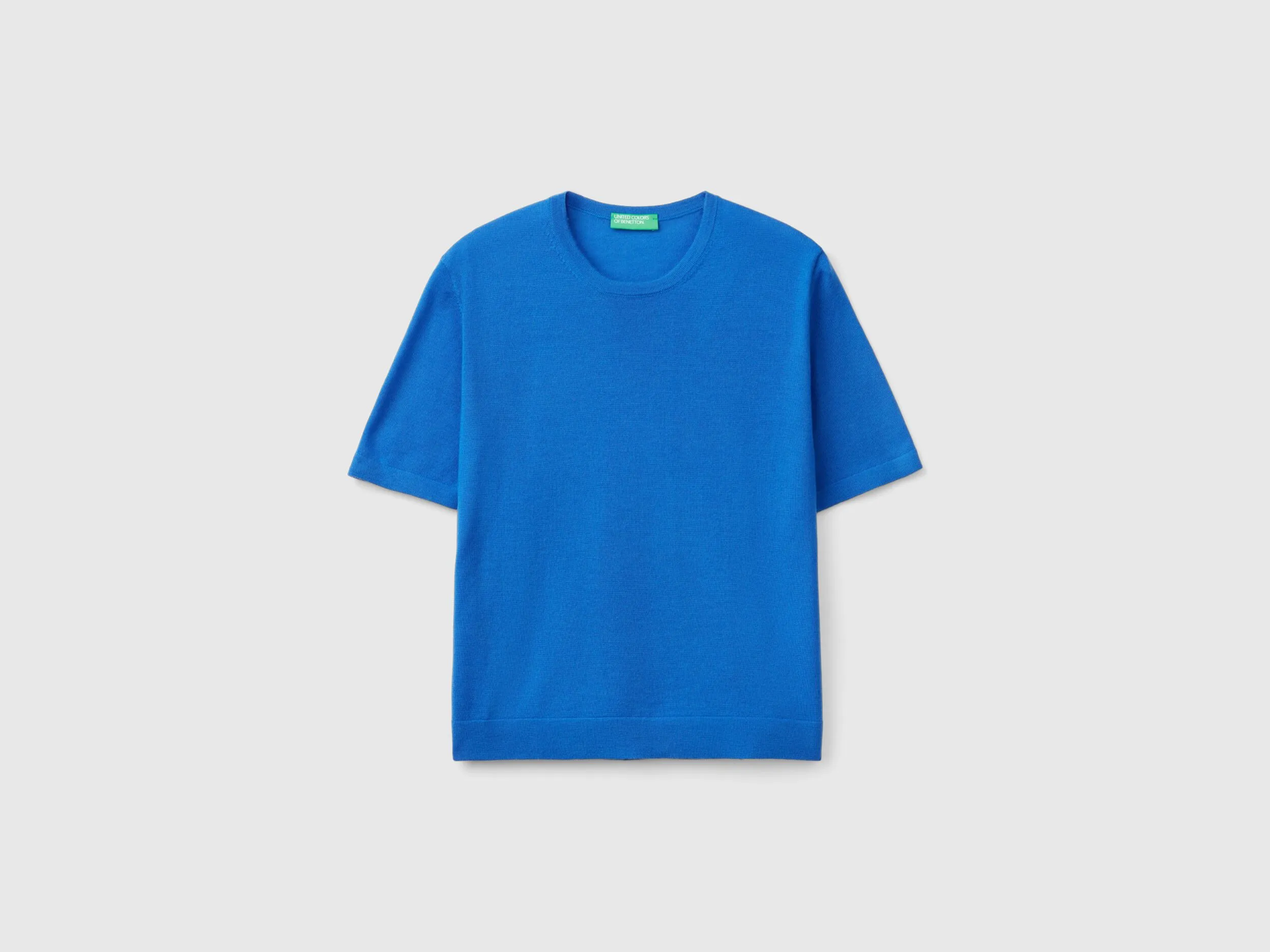 Short sleeve sweater in pure Merino wool - Light Blue | Benetton