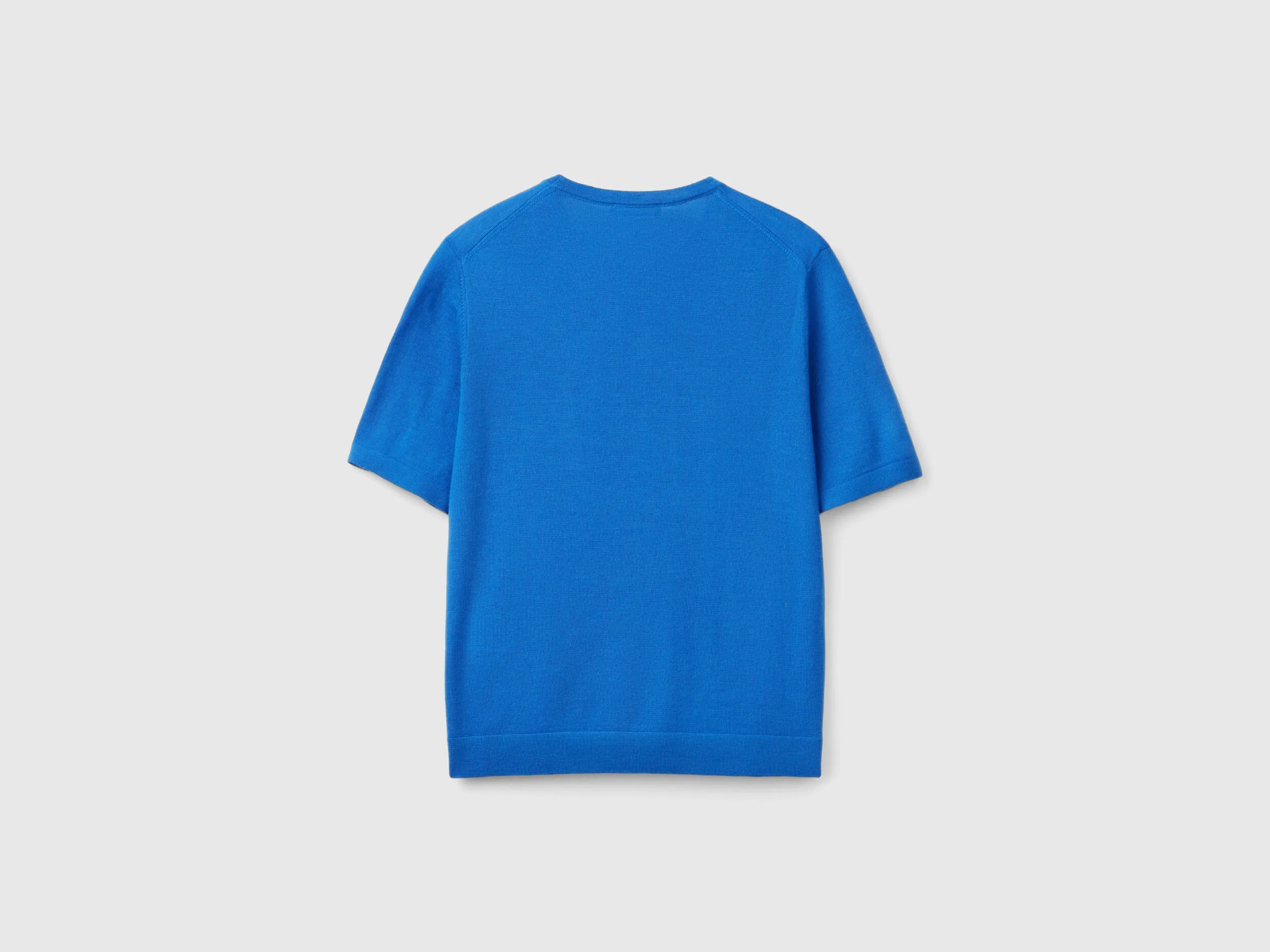 Short sleeve sweater in pure Merino wool - Light Blue | Benetton