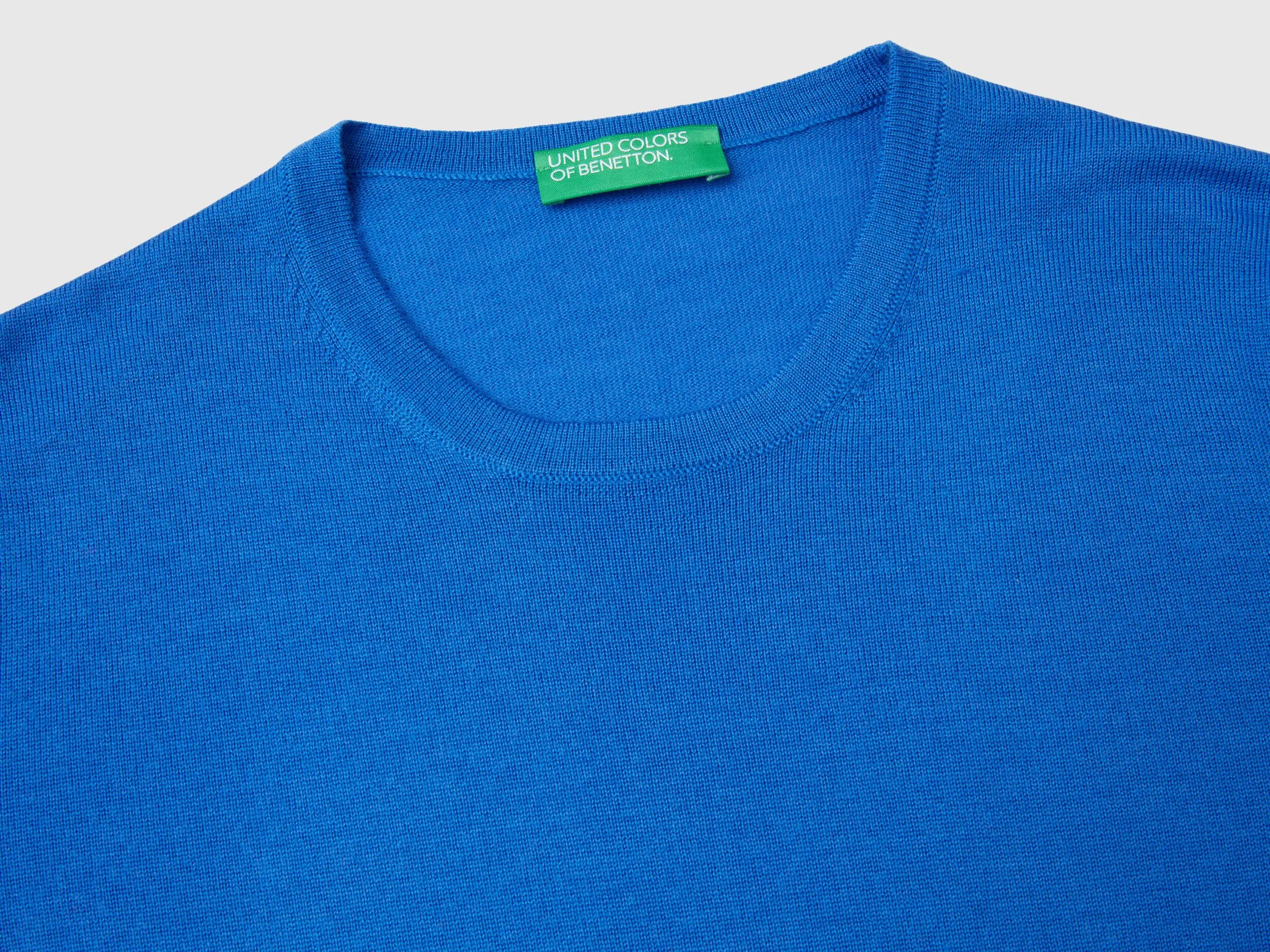 Short sleeve sweater in pure Merino wool - Light Blue | Benetton