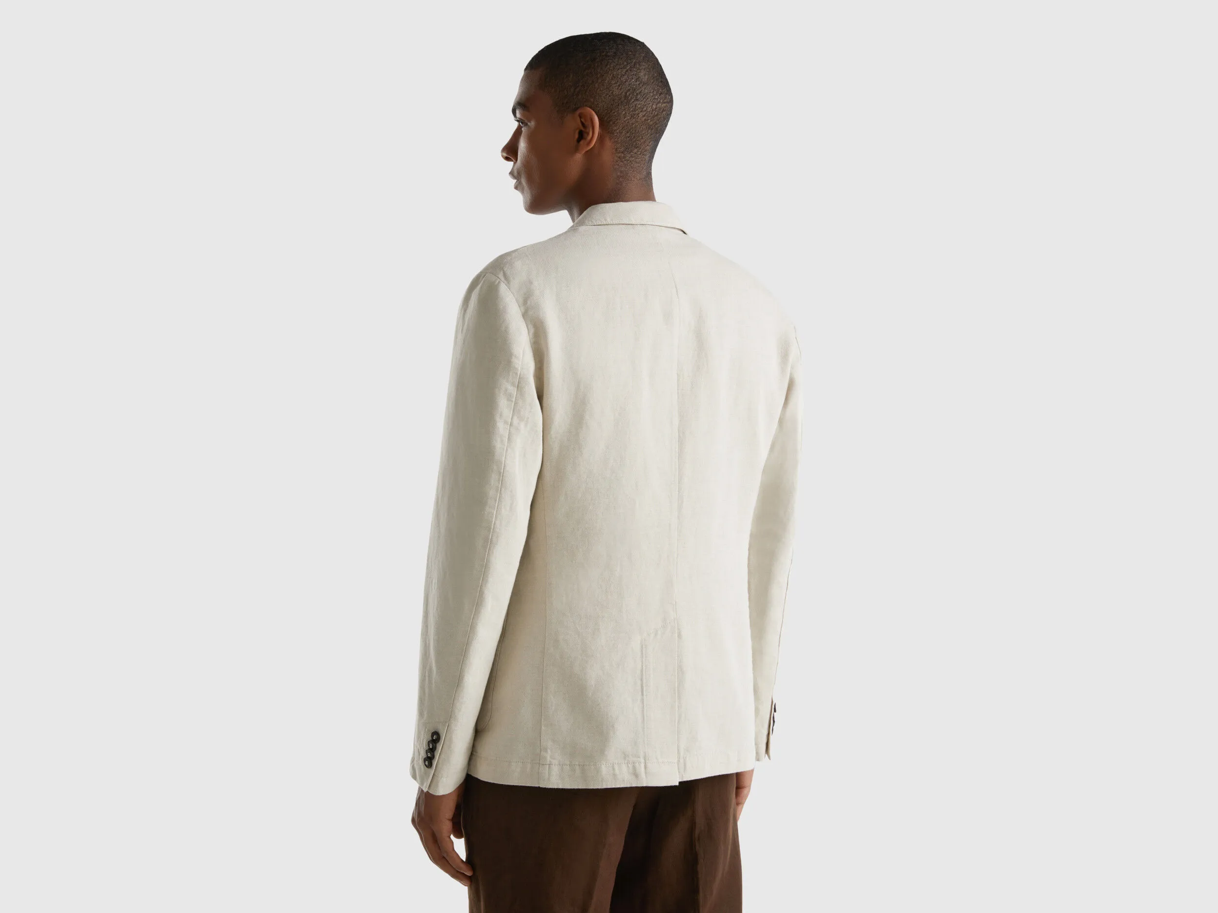 Slim fit blazer in linen blend - Creamy White | Benetton