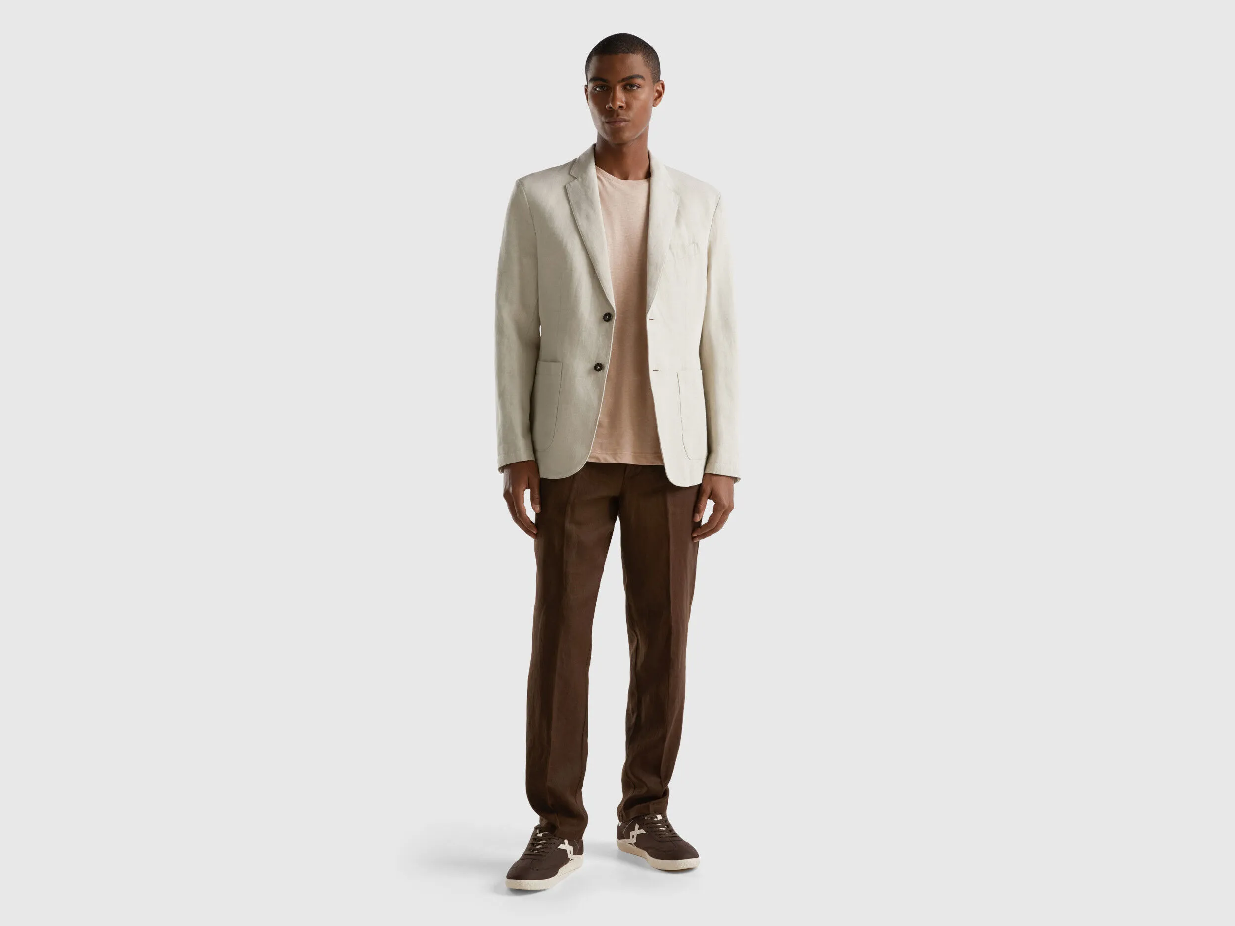 Slim fit blazer in linen blend - Creamy White | Benetton