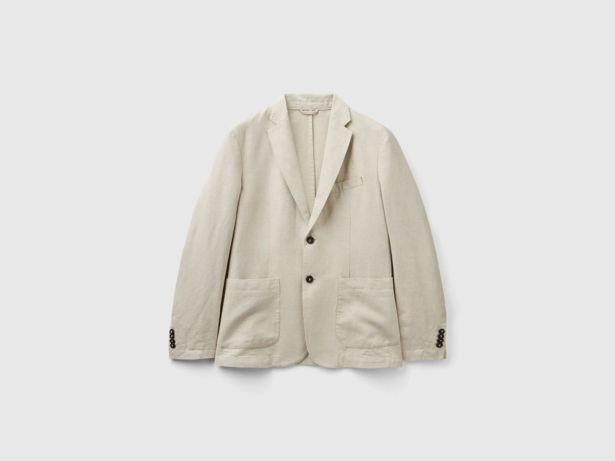 Slim fit blazer in linen blend - Creamy White | Benetton