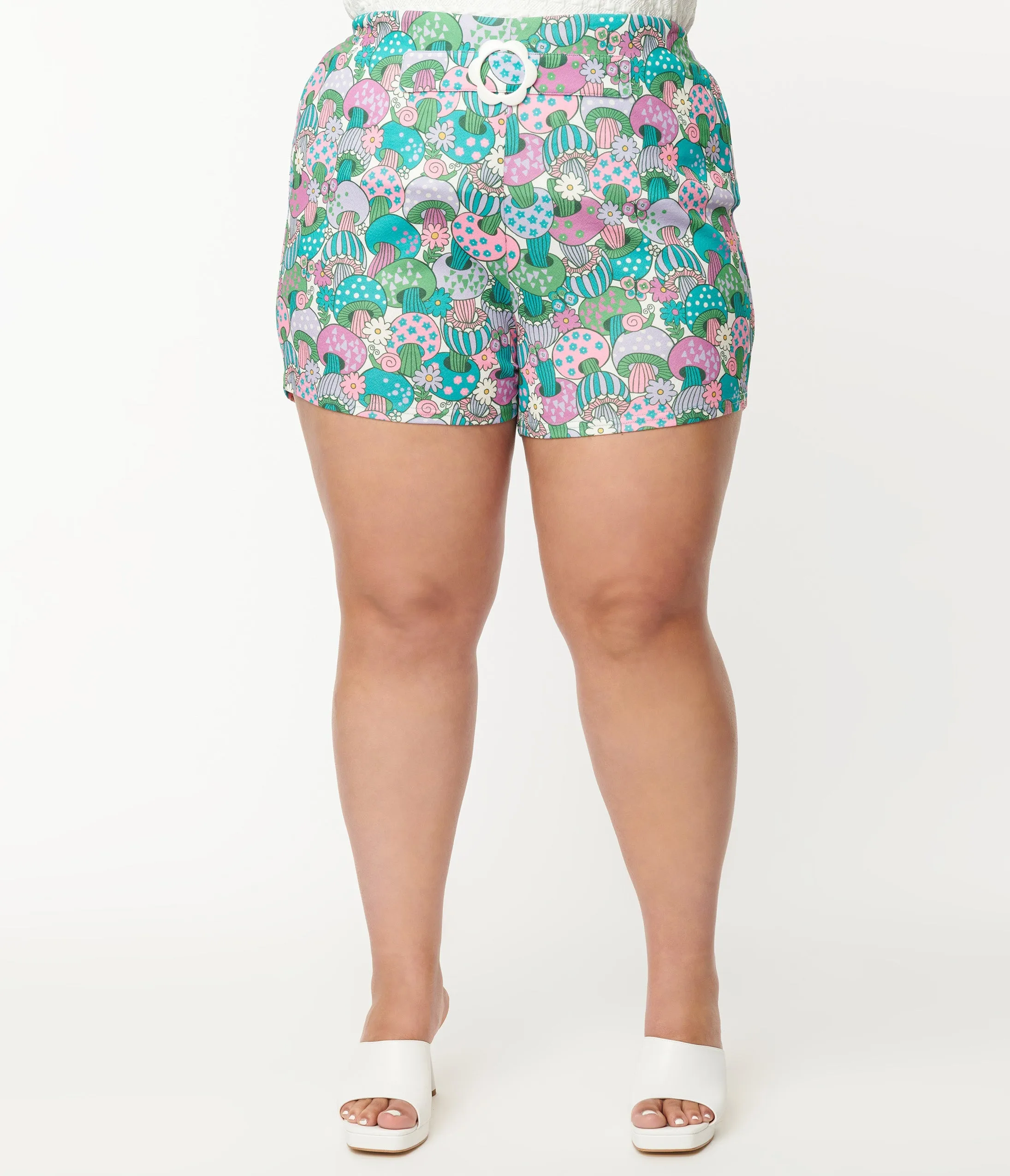 Smak Parlour Plus Size Teal Groovy Mushrooms Shorts