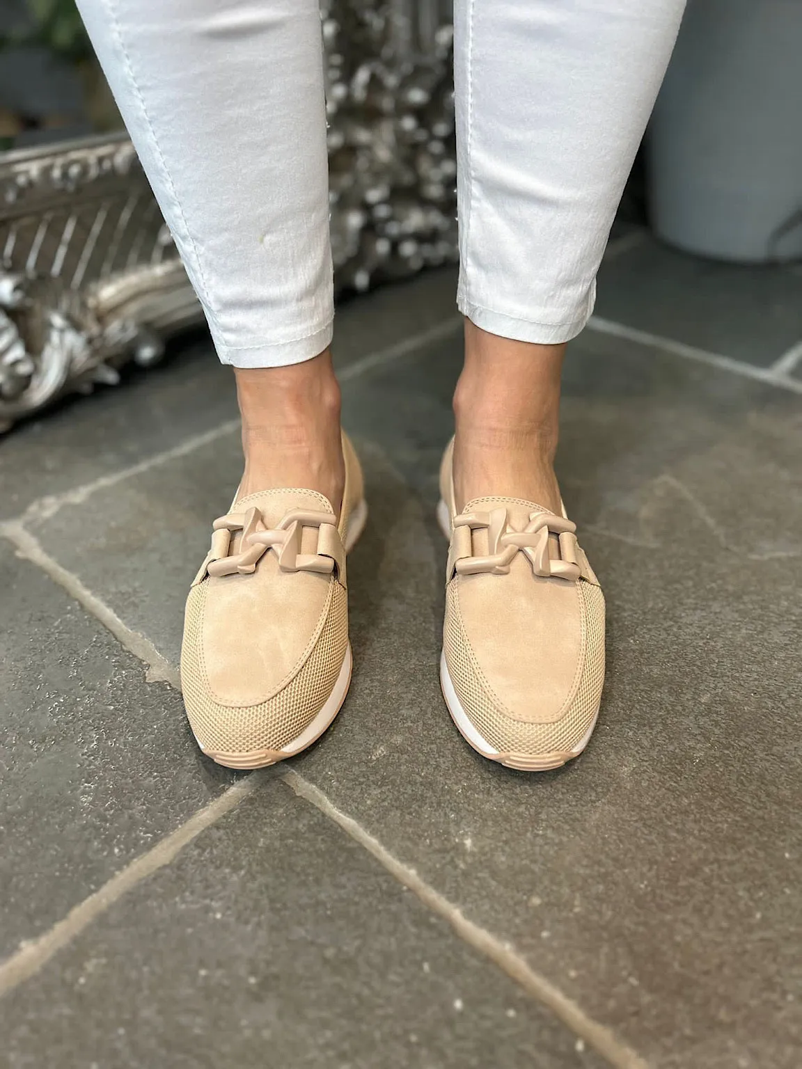 Stone Chain Detail Mesh Loafer