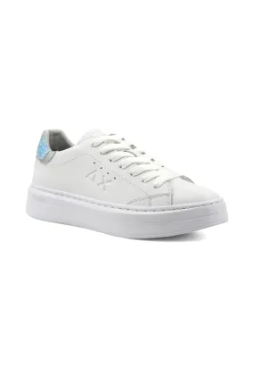 SUN68 Grace Leather Sneaker Donna Bianco Argento Z34226