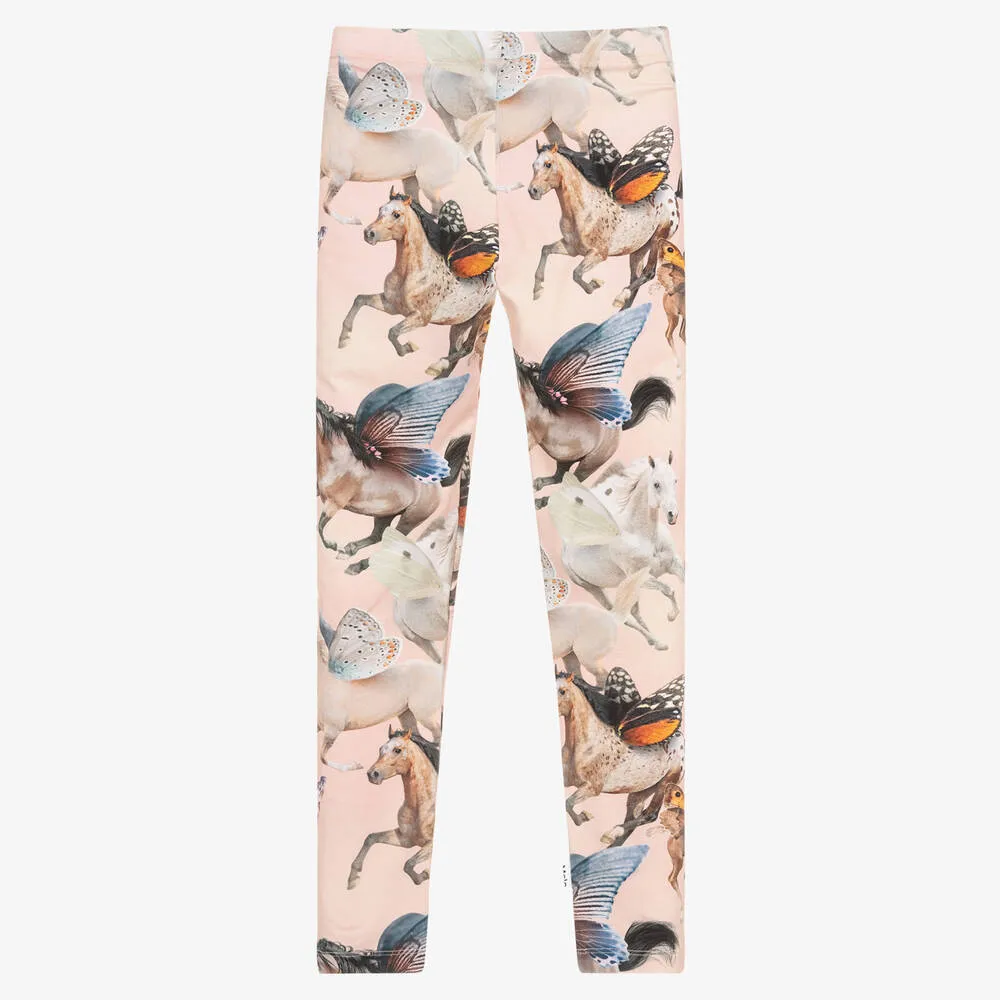 Teen Girls Pink Cotton Horse Leggings