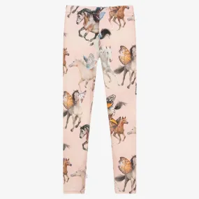 Teen Girls Pink Cotton Horse Leggings