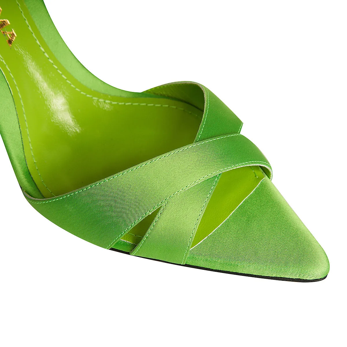 Thea Grass Green Satin Sandals