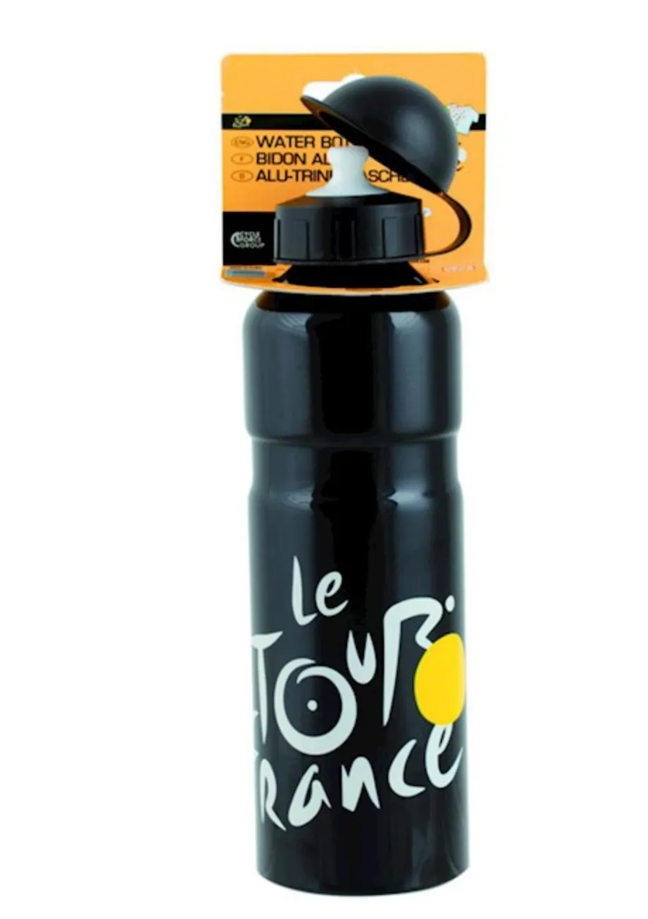 Tour De France Alloy Water Bottle 750ml Black w/ Cap Protection