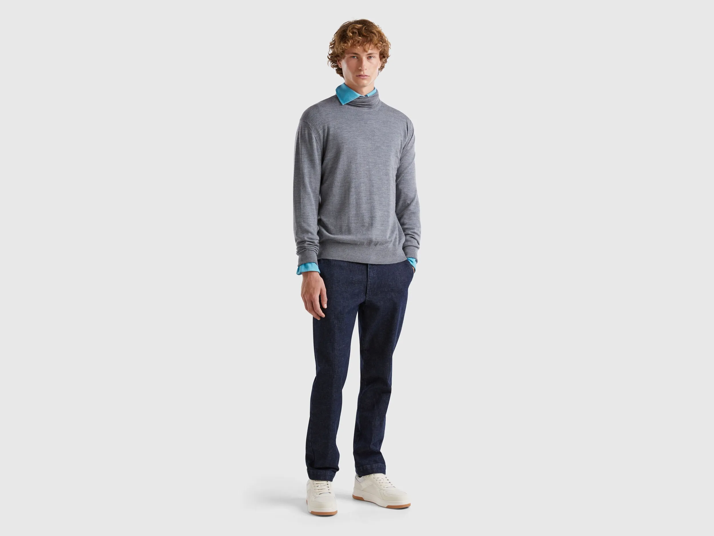 Turtleneck in pure Merino wool - Dark Gray | Benetton