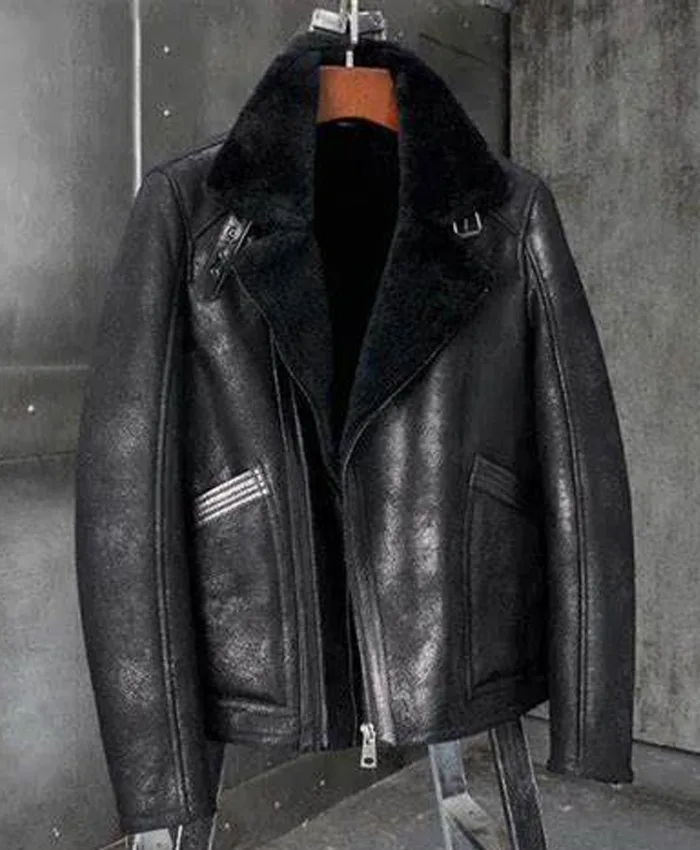 Tyler Distressed Black Shearling Fur Jacket - William Jacket