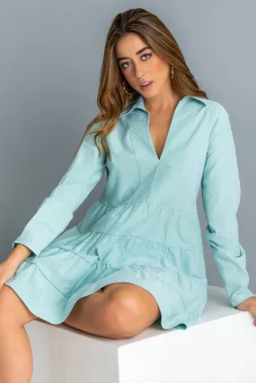 Vestido camisero de olanes manga larga costuras