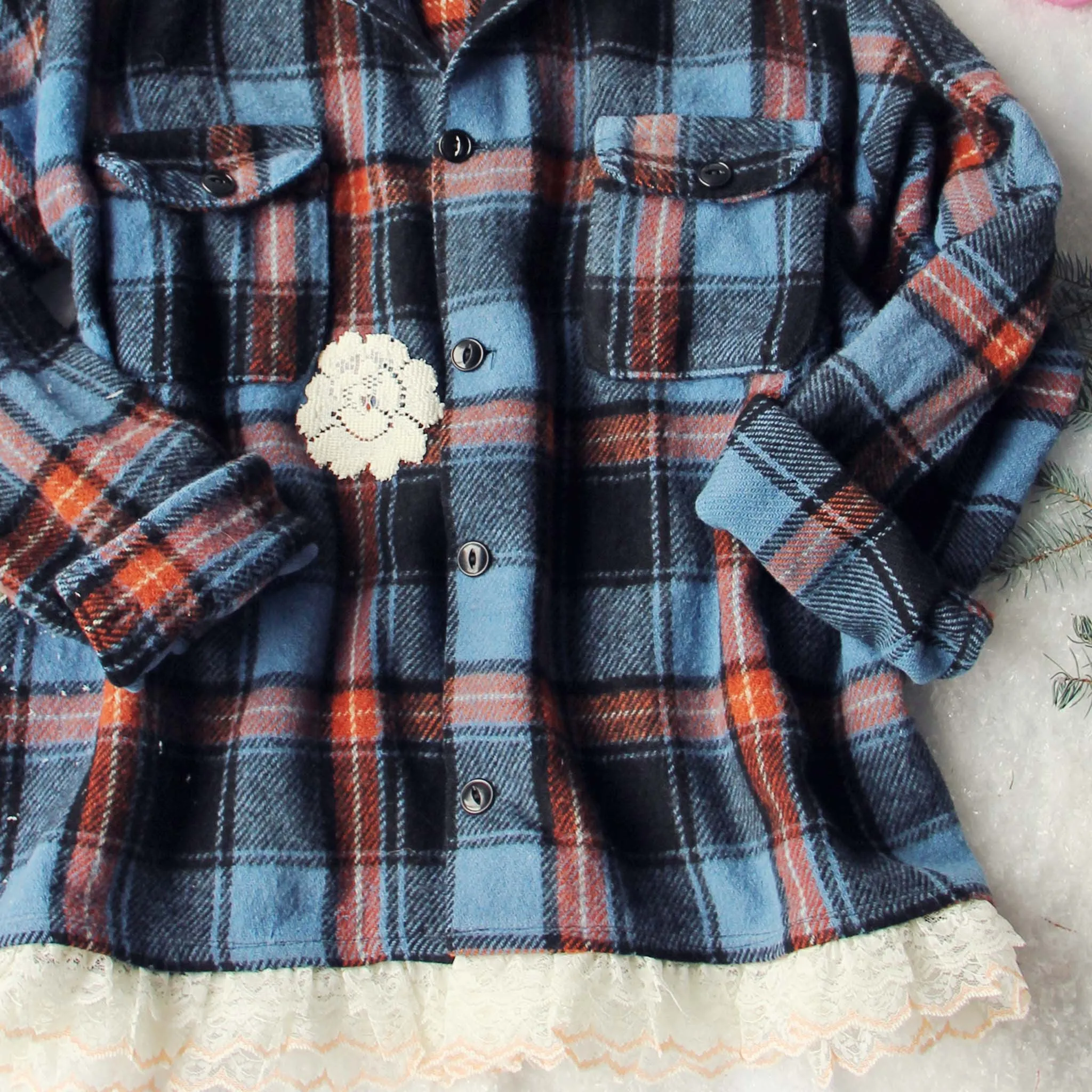 Vintage Lace & Patch Plaid Flannel Coat #5