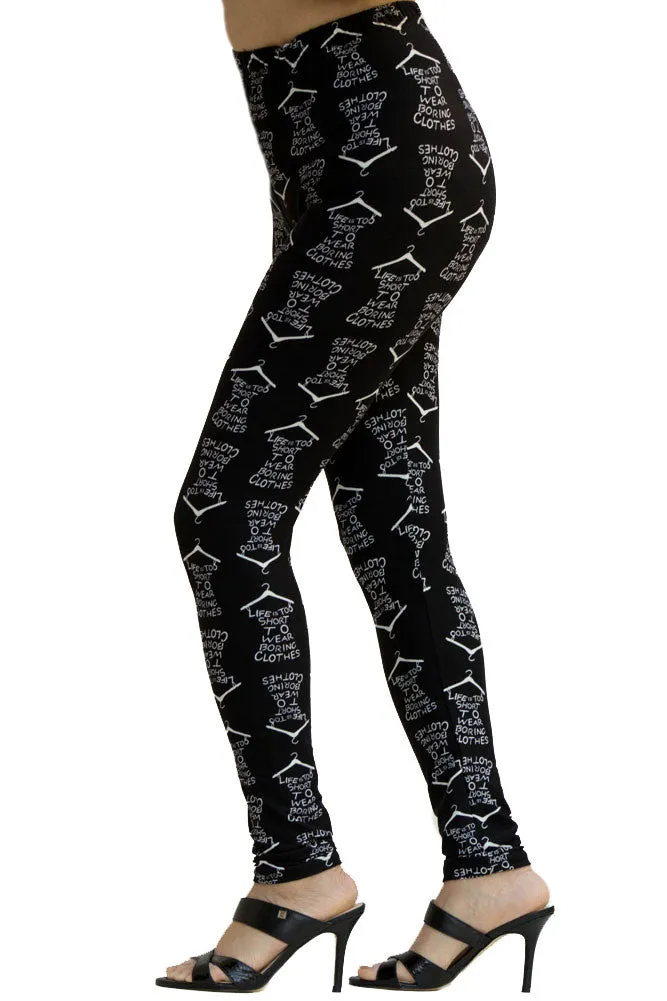 Women's Regular Life Is Too Short Print Leggings - Black White