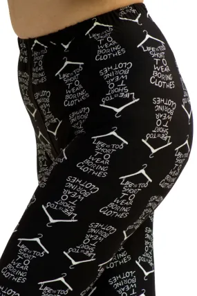 Women's Regular Life Is Too Short Print Leggings - Black White