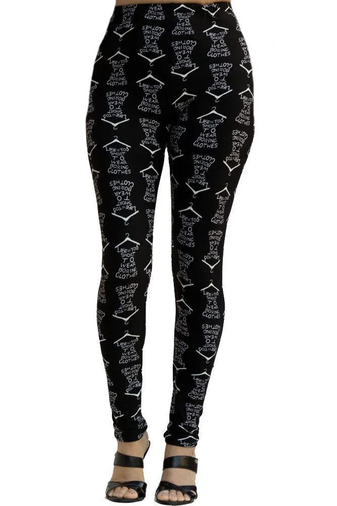 Women's Regular Life Is Too Short Print Leggings - Black White