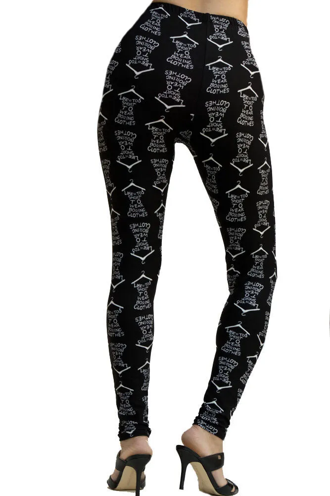 Women's Regular Life Is Too Short Print Leggings - Black White