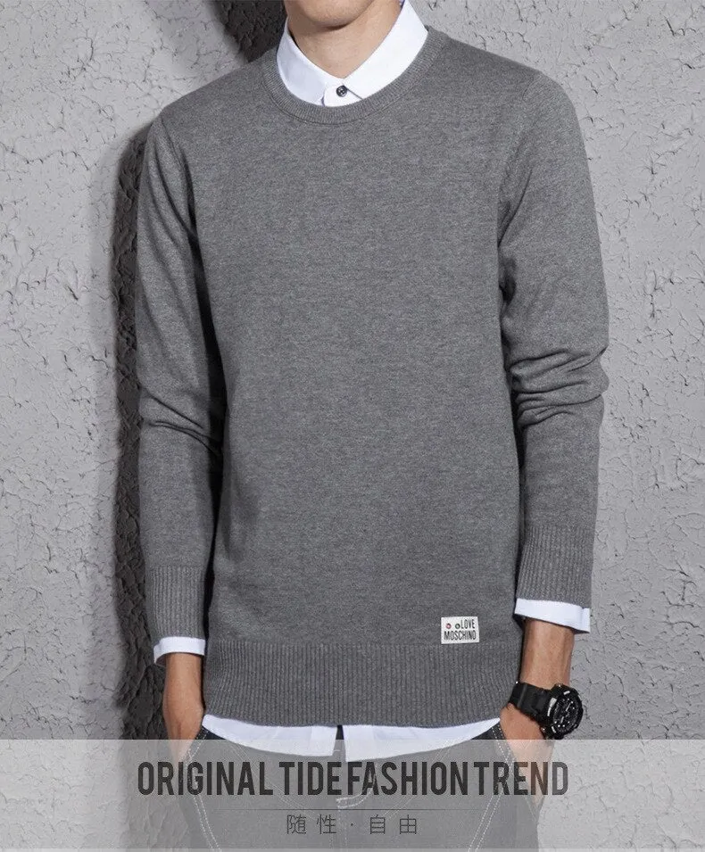 Xituodai Spring and Autumn New Men's Cotton Sweater Men's Slim Sweater Solid Color Round Neck Sweater Men