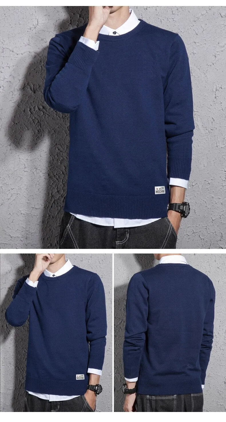 Xituodai Spring and Autumn New Men's Cotton Sweater Men's Slim Sweater Solid Color Round Neck Sweater Men