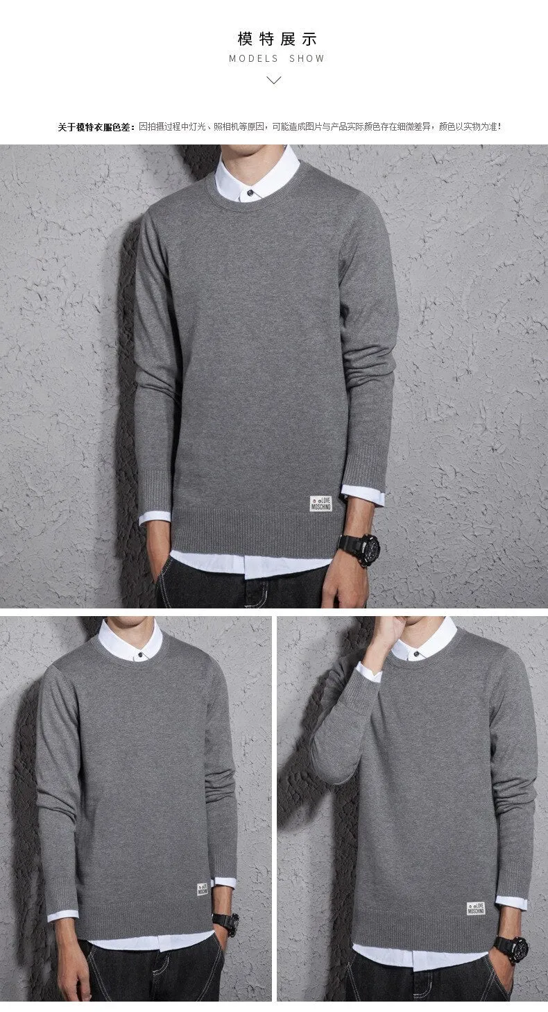 Xituodai Spring and Autumn New Men's Cotton Sweater Men's Slim Sweater Solid Color Round Neck Sweater Men