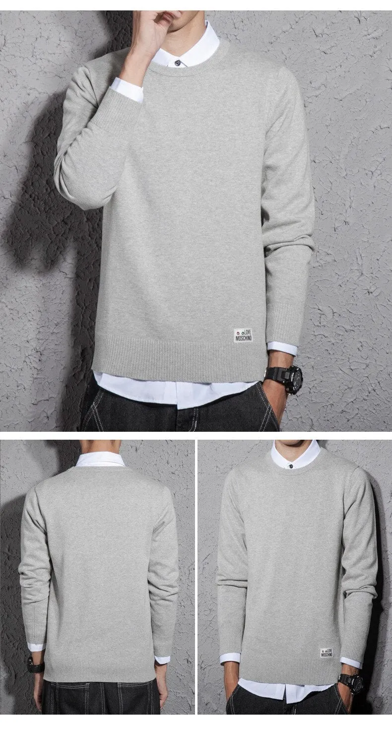 Xituodai Spring and Autumn New Men's Cotton Sweater Men's Slim Sweater Solid Color Round Neck Sweater Men