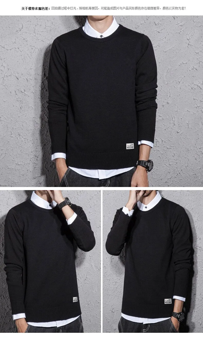 Xituodai Spring and Autumn New Men's Cotton Sweater Men's Slim Sweater Solid Color Round Neck Sweater Men