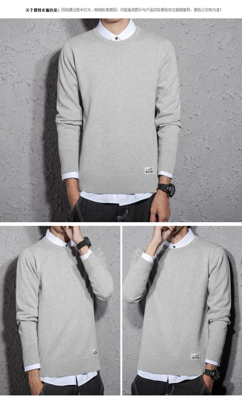 Xituodai Spring and Autumn New Men's Cotton Sweater Men's Slim Sweater Solid Color Round Neck Sweater Men