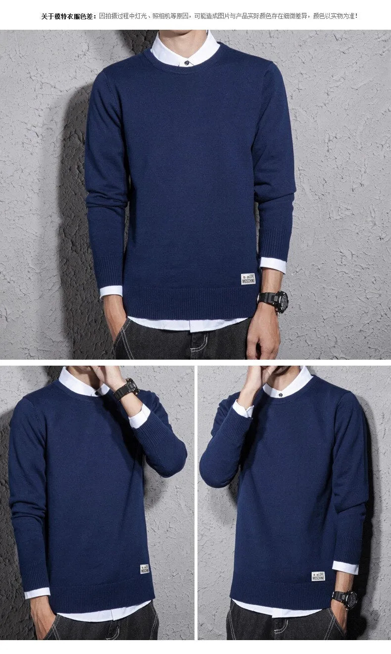 Xituodai Spring and Autumn New Men's Cotton Sweater Men's Slim Sweater Solid Color Round Neck Sweater Men